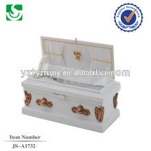 white color wooden baby casket